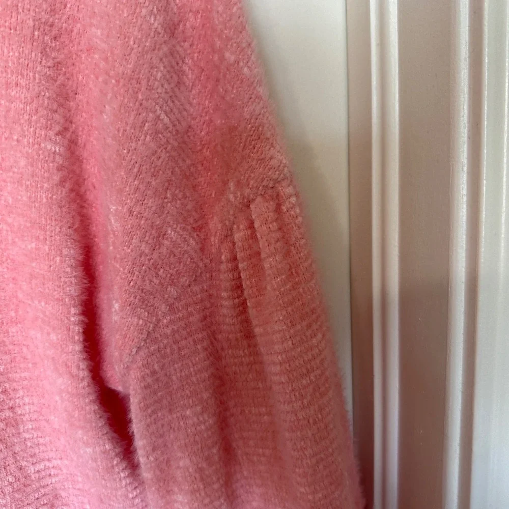 Sanctuary‎ Sweater Womens XS Pink Excellent Eyelash Knit Mock Neck Puff Sleeve